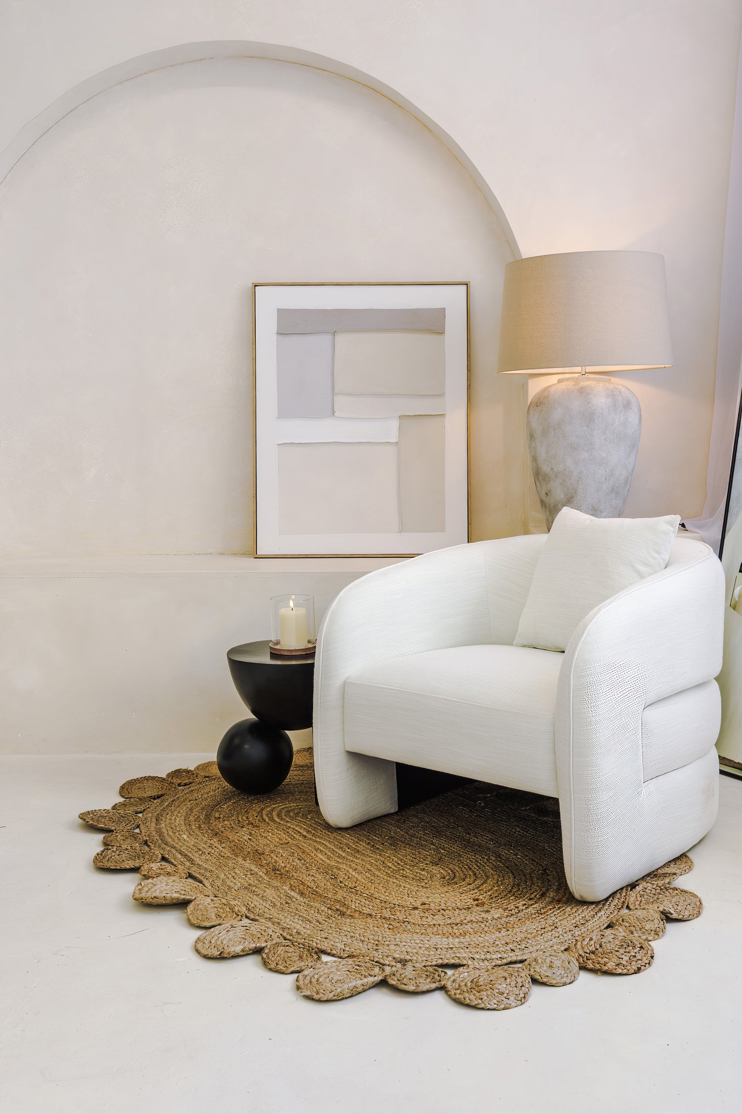 Isola Cream Linen Effect Curved Chair