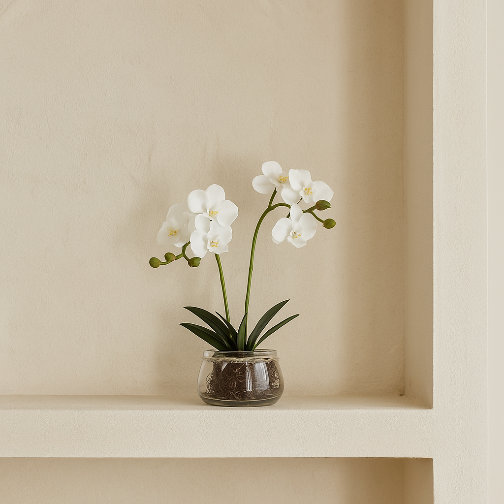 White Orchid in Glass Pot